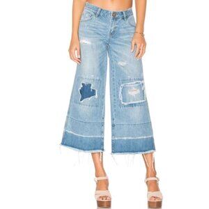 One Teaspoon Sz 26/2 Mrs James Wide Leg Patch Distressed Low Rise Culotte Jeans